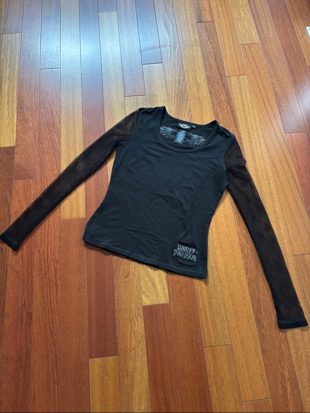 Harley-Davidson Black Women's Long-Sleeve Top with Mesh Sleeves